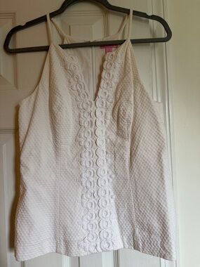 Lilly Pulitzer Ivory Textured V-Neck Camisole with Embroidered Trim
